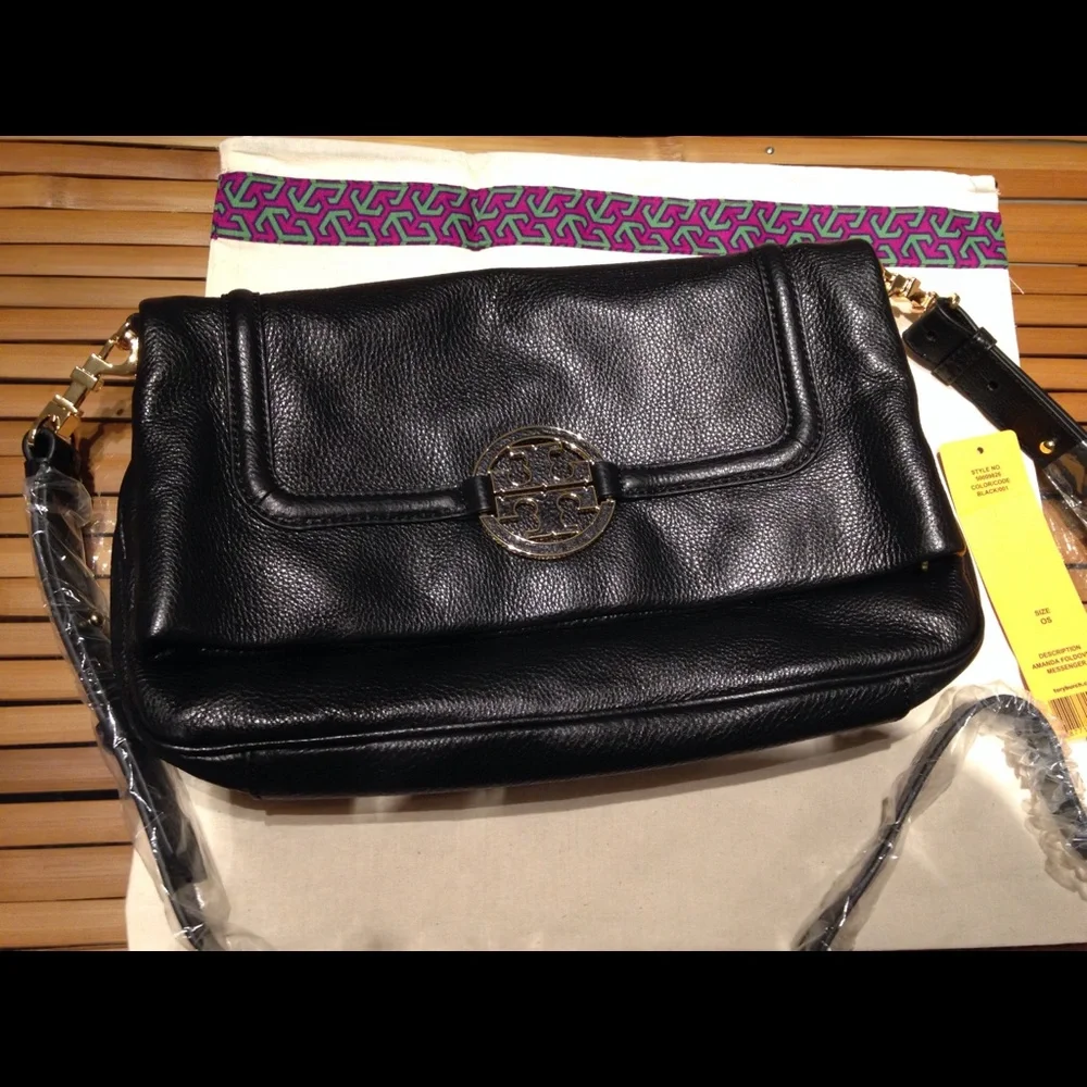 Tory Burch black Amanda Foldover Messenger bag NWT